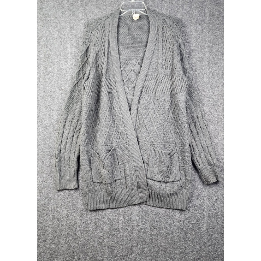 Faded Glory Cardigan Womens XXL Charcoal Grey‎ Cable Diamond Knit Open Pocket